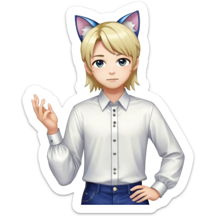 effeminate young femboy man with shiny hair, cat ears, blouse, cute, gorgeous, anime, catboy, full body sticker