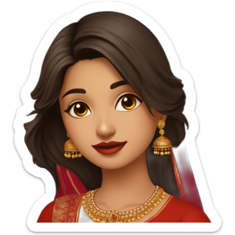 indian girl wearing full sleeve blood red kurti with jhumkas sticker