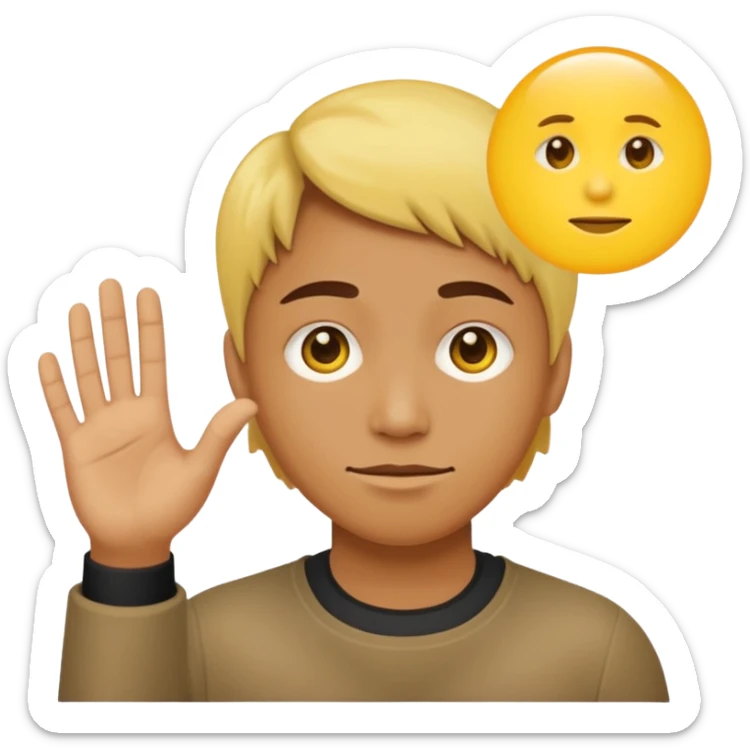 A yellow circle face person with neutral face with his hand in front of him at 120 degree angle sticker