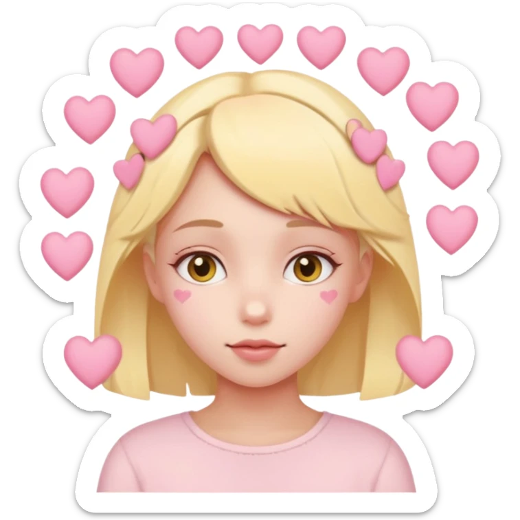 A girl with hearts around her head in soft pink, beige and yellow pastel colors sticker