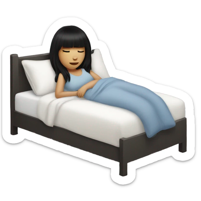 Woman pale skin black hair with bangs sleeping in bed with pillow, white woman sticker