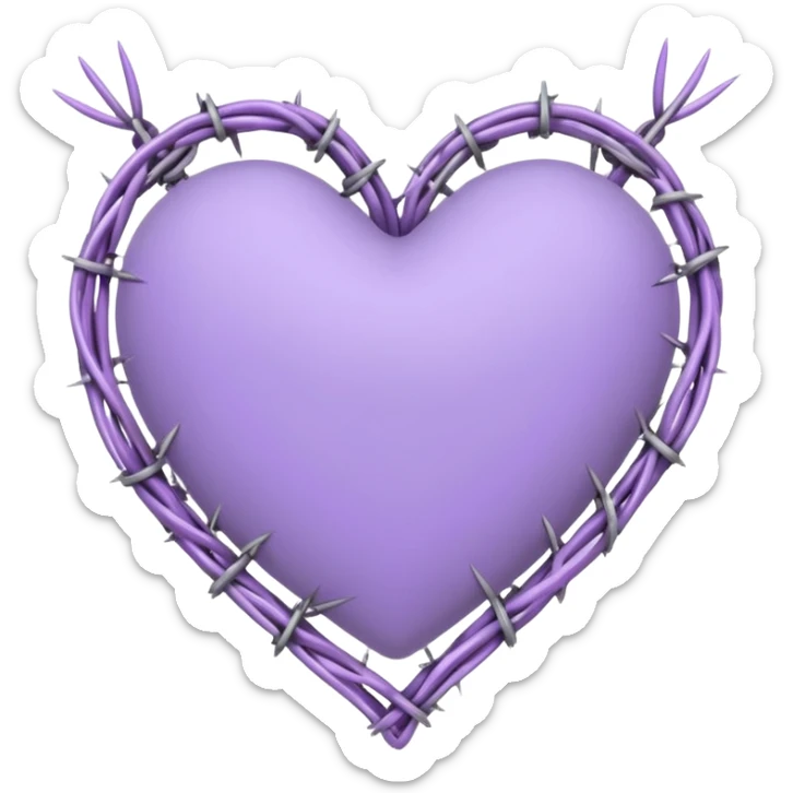 heart shape made out of barb wire vines with pastel lavenders border with crystals hanging  sticker