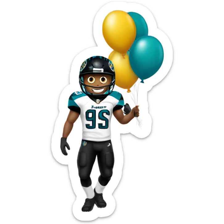 Jacksonville jaguars light skin man emoji holding balloons wearing a jaguars jersey and helmet sticker