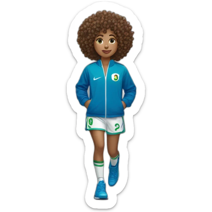 girl curly hair and a Algeria jersey blue and jogging blue, Nike blazer blue and swoosh blue with a lollipop in his mouth sticker