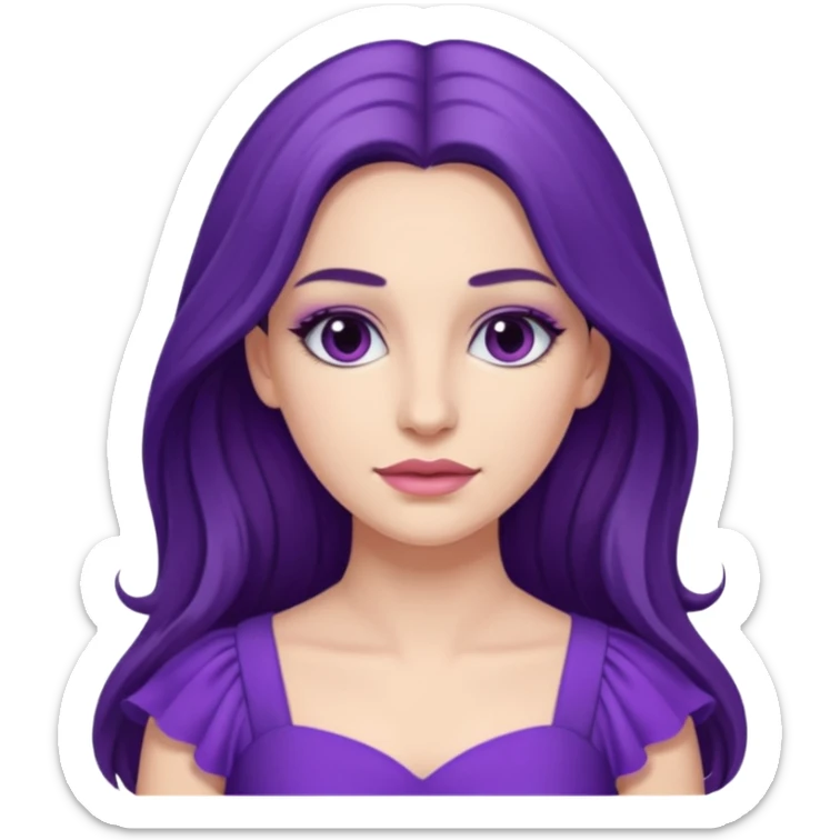 A young woman in 30s with purple dress. Long hair with make up.  sticker