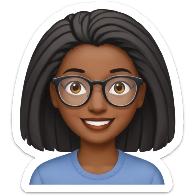 emoji of a black grandma women with longer past shoulder black and gray hair with glasses and brown eyebrows sticker