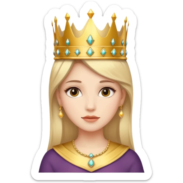 Give me an image of a women wearing neutral makeup with a crown. She is looking very content sticker
