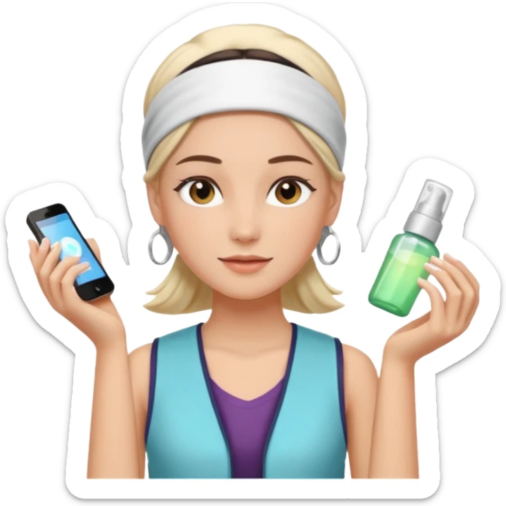 Clean girl aesthetic emoticons, apply skincare products, headband, glowing skin, vest, soft lighting
 sticker