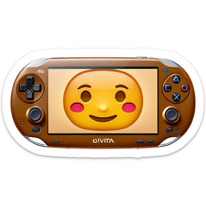 Clash of Clans aesthetic: Cinematic Playful PlayStation Vita Portrait Emoji, rendered in a 3D vector-style similar to standard emojis with minimal shading and bold, simplified shapes. A compact, distinct form with signature details, softly glowing with a cutting-edge console technology charm. Simplified yet unmistakably iconic, highly detailed and consistent, glowing with a soft radiance and high shine. Stylized with a touch of technological advancement and a soft glowing outline, capturing the essence of a beloved gaming relic with a friendly, playful manner! sticker