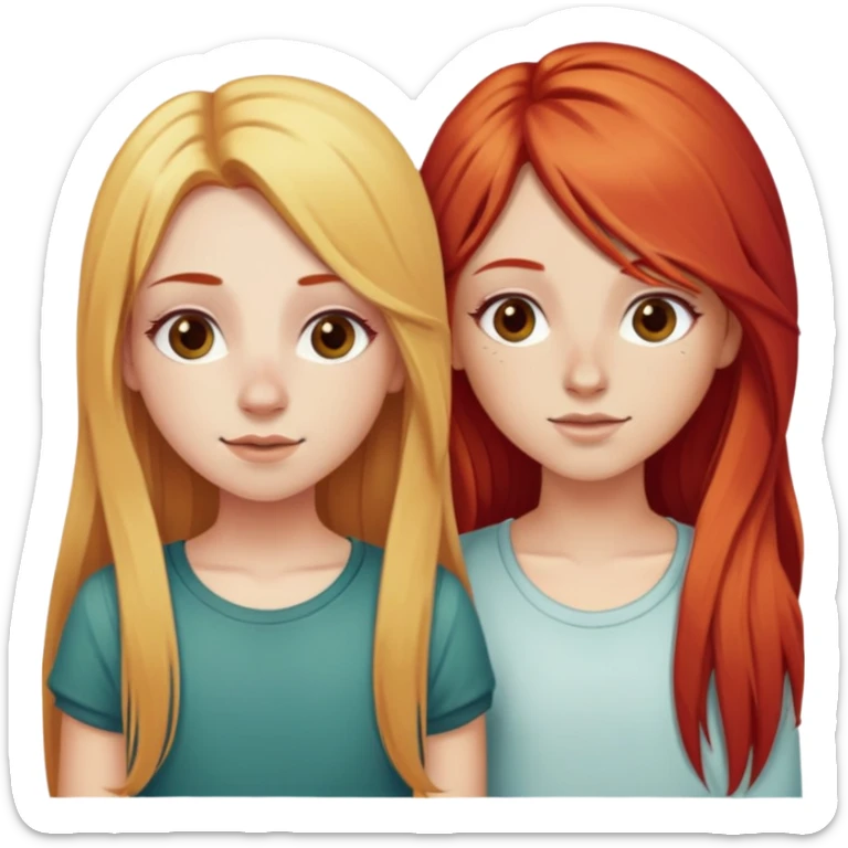 Two girls, one with Red hair with long hair and a nose ring and the other withblonde hair girl with long hair posing cutely sticker