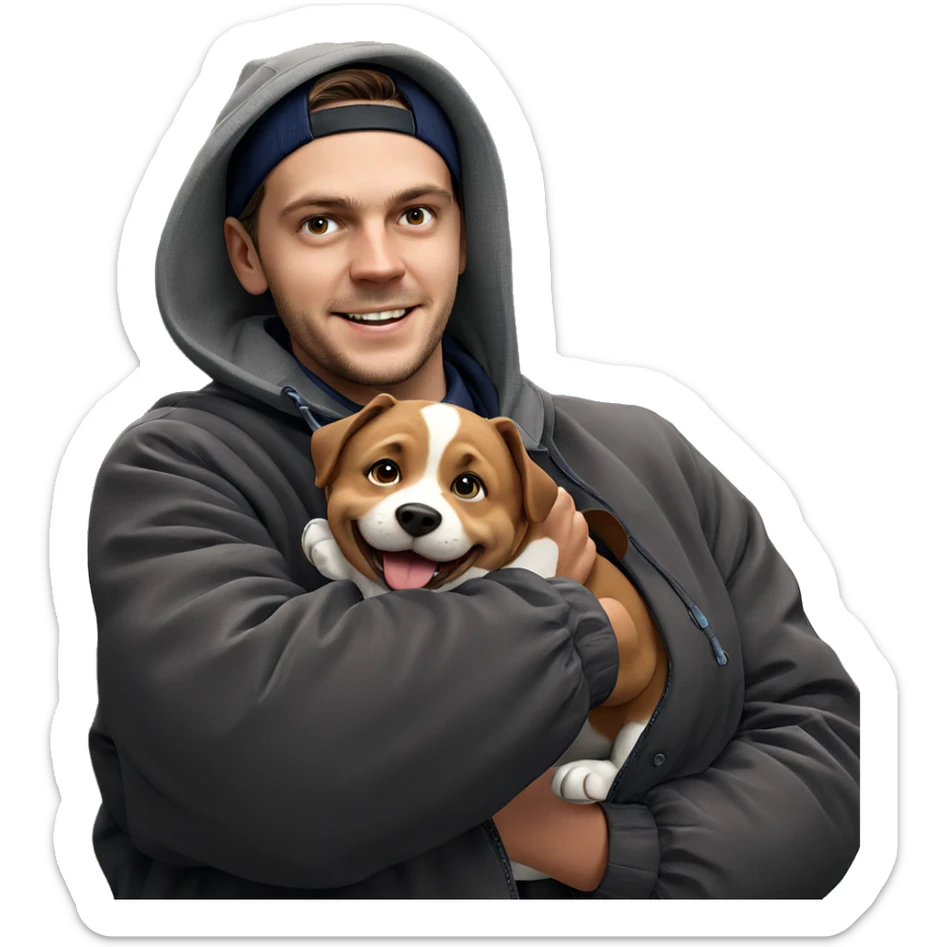 smiling boy with dog outdoors sticker