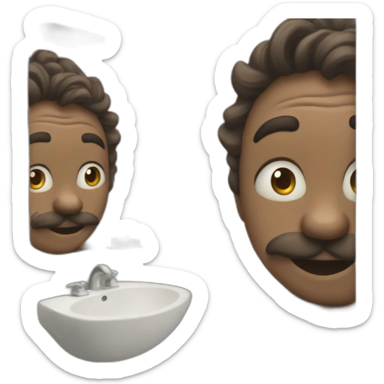 Picture of a man in his bathroom looking at his reflection actually seeing him as a wolf sticker