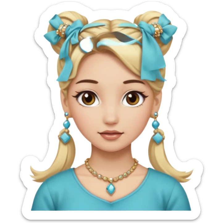 fancy blonde hair girl with ponytails brown makeup and jewellery sticker