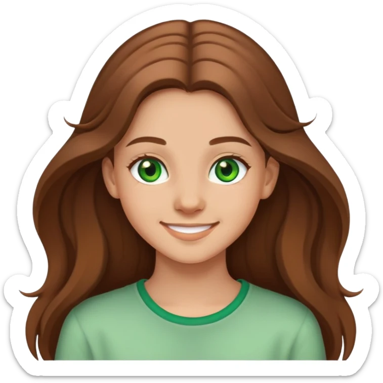 smiling teenage girl with green eyes, light skin, long brown hair sticker