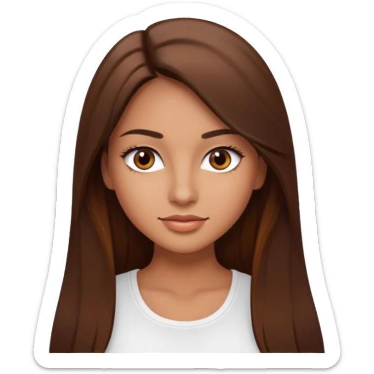 make a woman emoji with straight long brown hair and brown eyes with pretty eyelashes wearing a white top latina baddie sticker