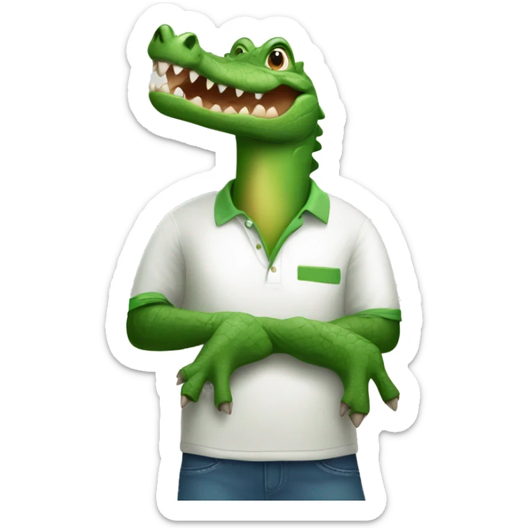 Crocodile in a polo t-shirt with a little crocodile  sticker