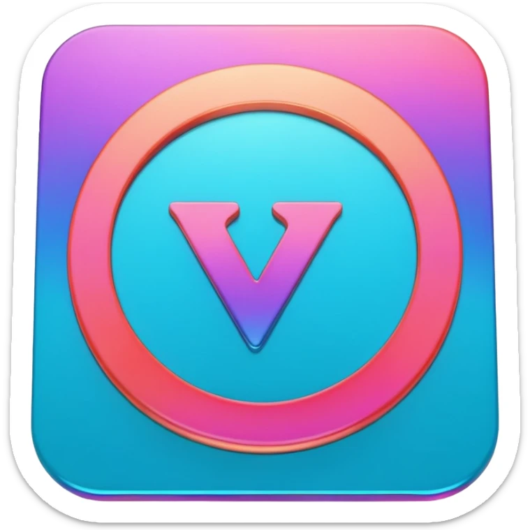 Credit coin in gradient of turquoise, blue, pink, purple, and coral as the main surface 3d rotate V letter sticker