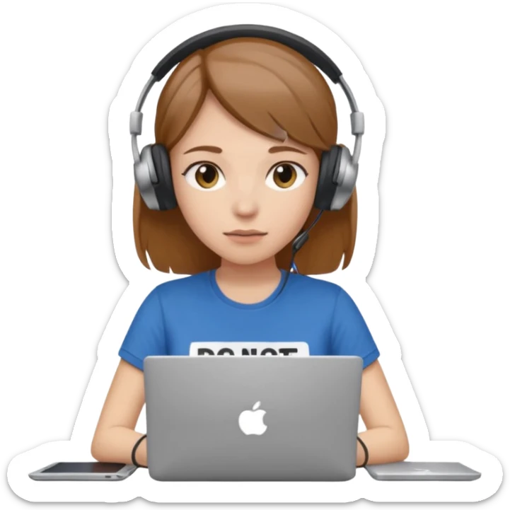 busy female with laptop and headphones do not disturb sticker