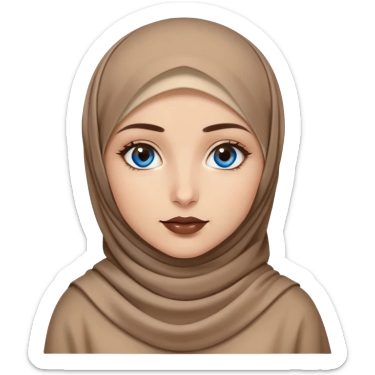 Turkish beautiful finish Konya girl blue eyes with brown beige hijab islamic dress and had on her hand brown lipstick sticker