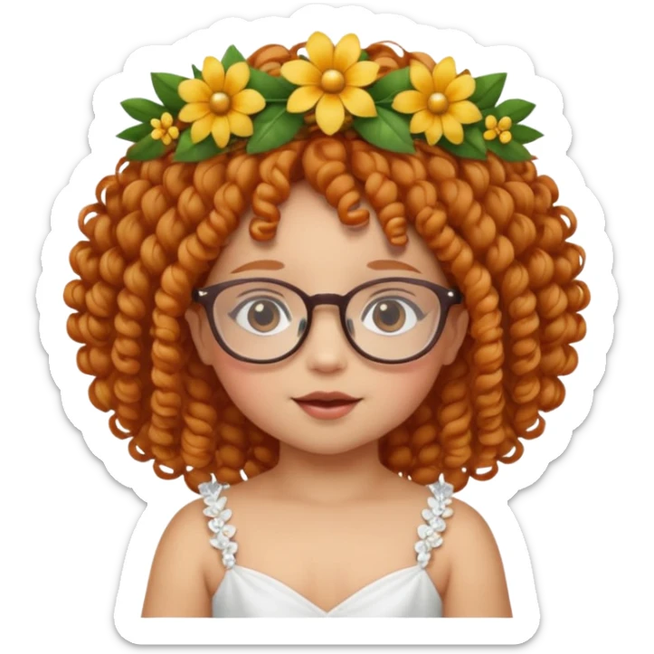 baby with big flower tiara ginger curly hair and glassess sticker