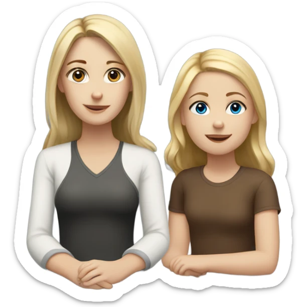 me (a white girl with brown hair) sitting with my daughter (a blonde with blue eyes) sticker