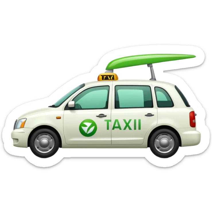 side view of a white taxi car with green Bolt logo sticker