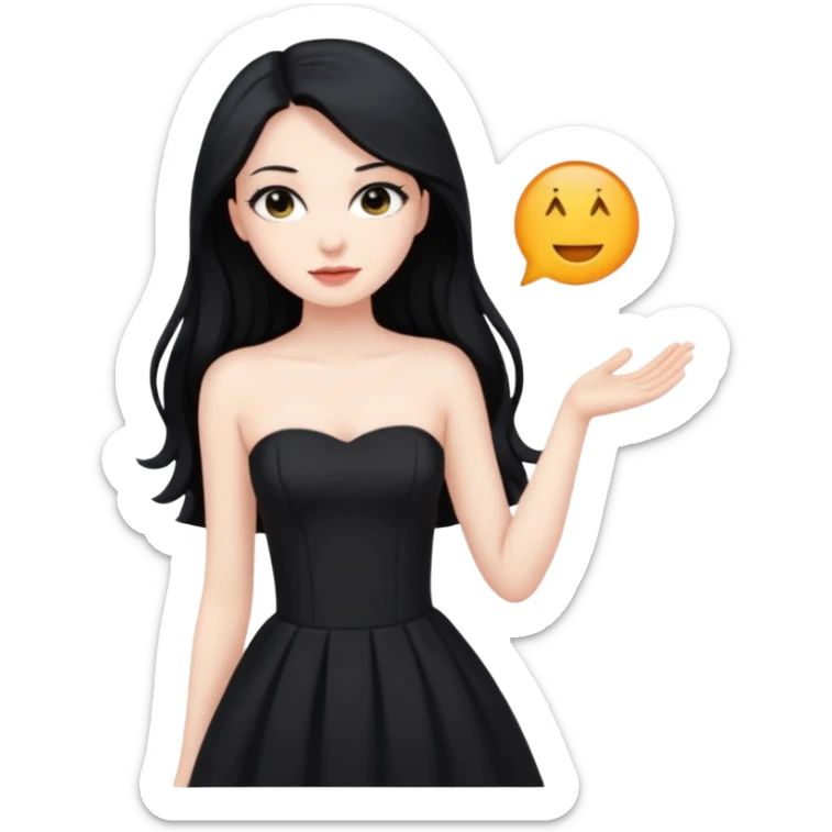 Pale girl with long black hair and black strapless dress sticker