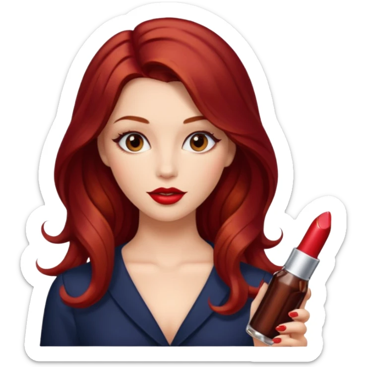 Draw a young glamorous woman with LONG cherry cola hair in a centre hair part styled slightly wavy sticker