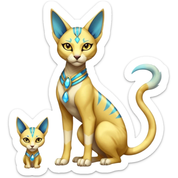Modern furry anthro anthropomorphic futuristic shiny colorful Bastet-Sphynx-Lombax-Zeraora-Renamon-fusion (full body) sticker