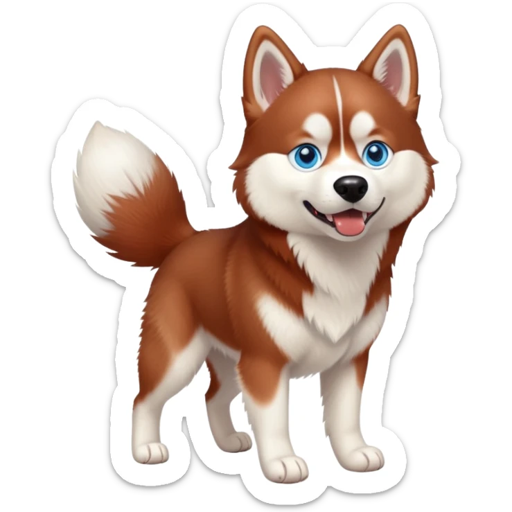cinematic red siberian husky with blue eyes, realistic, playing, full body sticker