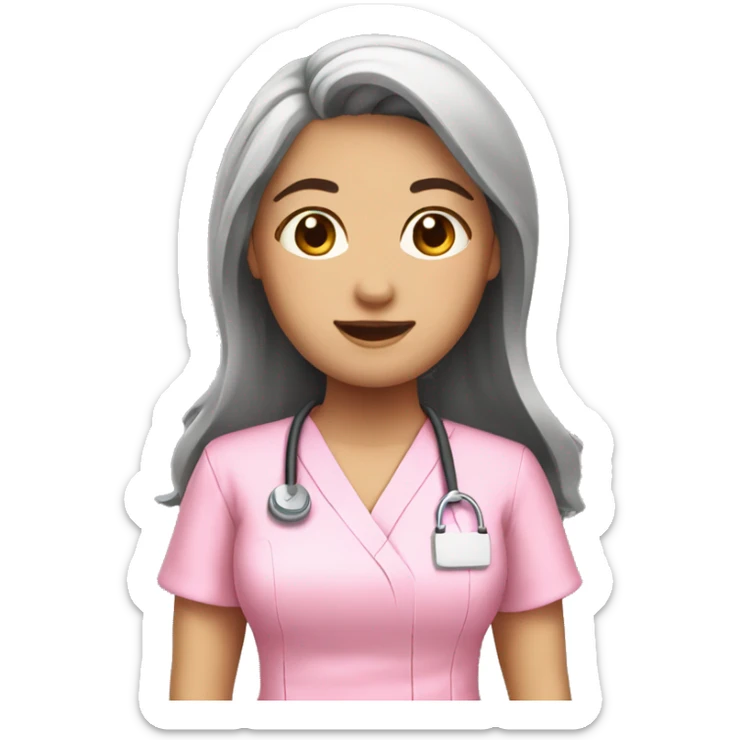 pretty asian nurse with long hair in pink scrubs sticker