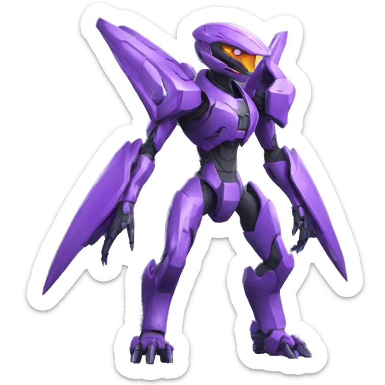 a XLR8-Genesect-Raptor-Fakémon—hybrid with a futuristic visor-helmet full body sticker