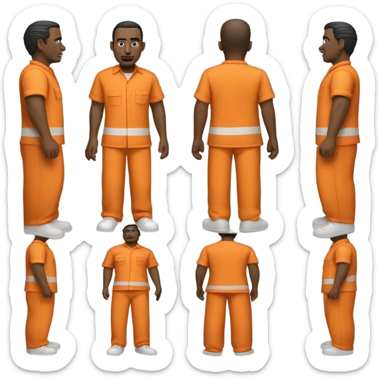 an American prisoner in an orange uniform. very realistic and detailed sticker