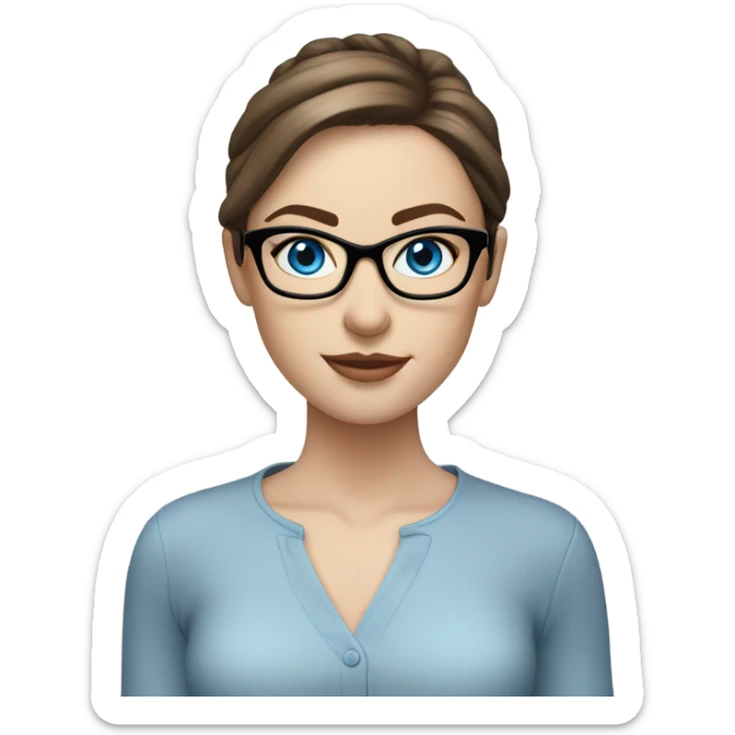 Real Photo of pale beautiful model, straight brown hair up, glasses and blue eyes  sticker