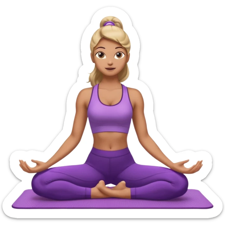 	A woman in purple leggings and top lifting her chest in cobra pose, glowing sunset background, relaxed atmosphere. sticker