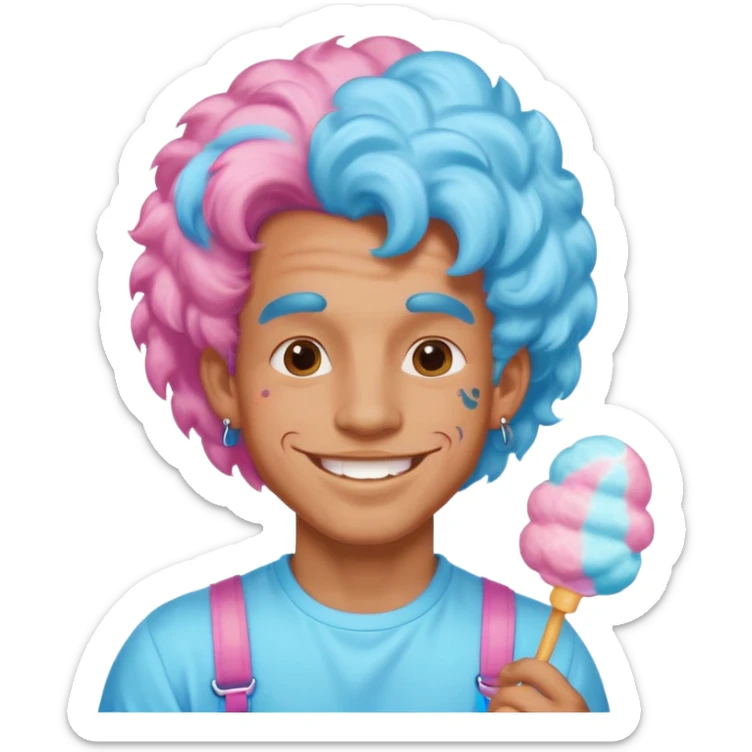 happy colorful puffy haired man made out of cotton candy with braces and tattoos and just face not holding anything sticker