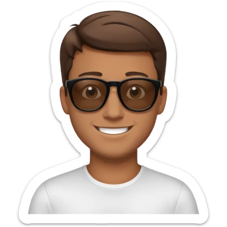 happy white man with brown hair and black sunglasses iOS style sticker