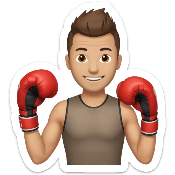 Rapaz de 39 anos ,cabelo castanho médio ,olhos castanho claro , cabelo corte moecano disfarçado , com uma luva de box na mão sticker