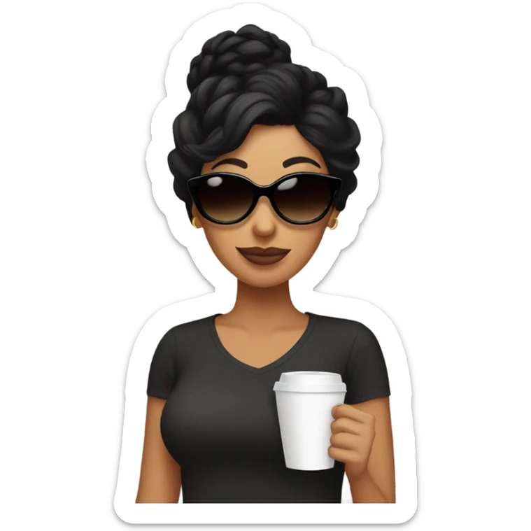 Mom with black hair messy bun, large coffee and black sunglasses  sticker