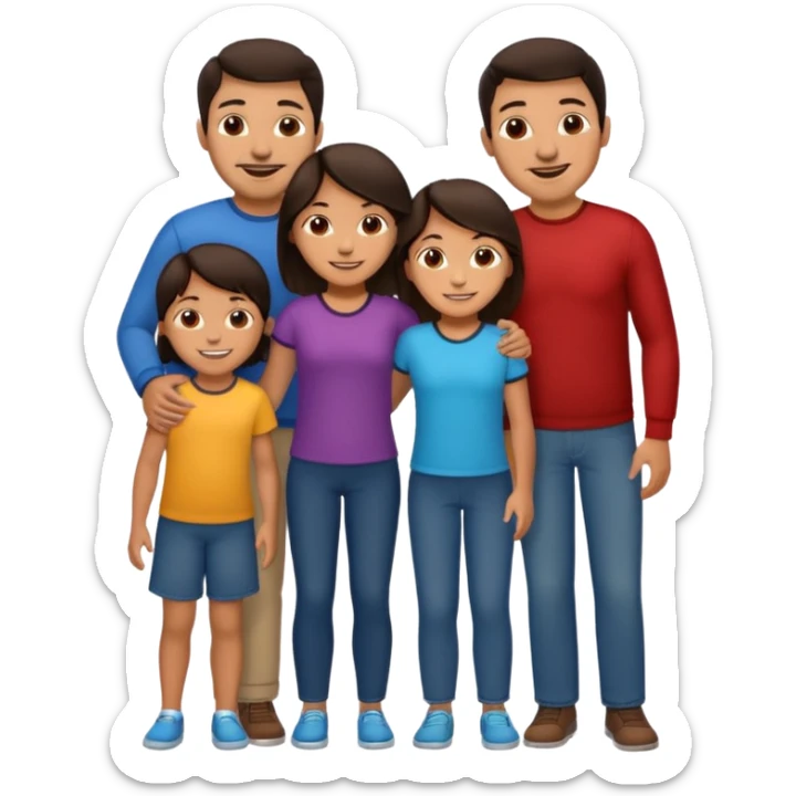 Hispanic family of five: mom, dad, two boys, one girl in the middle, all with dark brown hair sticker