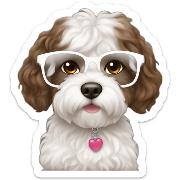 Long brown hair eyeglassed turkish girl with white maltipoo sticker