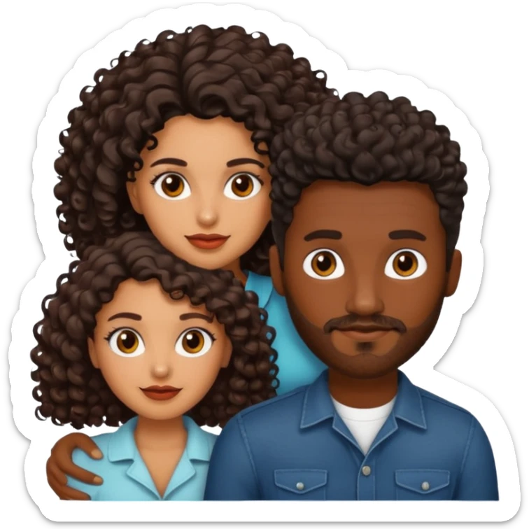 Dark brown skin man with a light beard and a curly   fade haircut with dark brown eyes with a brown  brown Latina woman with dark wavy hair  sticker