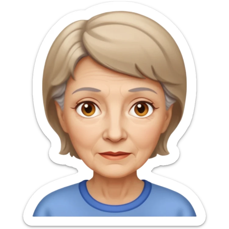 ahora hazme una mujer blanca viejita blanca con el pelo corto y cafe claro sticker