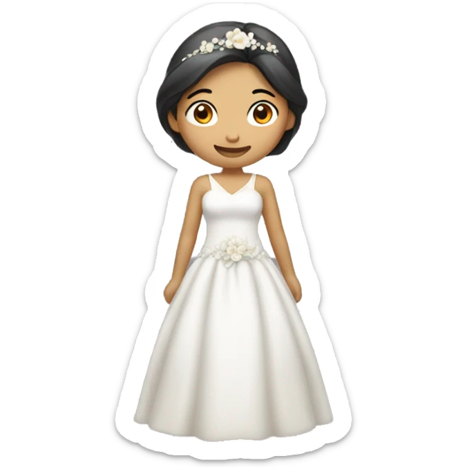 "An Asian girl wearing a wedding dress, standing and looking happy." sticker