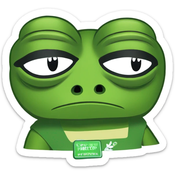 pepe with the logo of the justwatch company on his t shirt  sticker