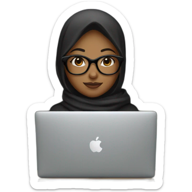 Brown girl with black hijab and black glasses in front of MacBook 💻  sticker