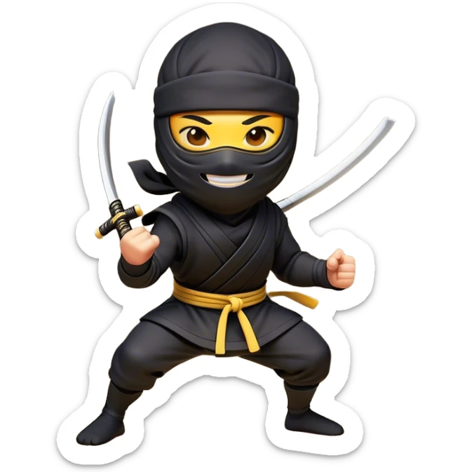 Clash of Clans aesthetic Cheerful Ninja Portrait Emoji, With a bright, confident smile and an alert, relaxed stance, showcasing a streamlined, masked figure with expressive eyes radiating calm determination in natural skin tone, Simplified yet expressive features, highly detailed, glowing with a soft, luminous nocturnal glow, high shine, upbeat and stealthily noble, stylized with an air of modern martial elegance, soft glowing outline, capturing the essence of a cheerful ninja ready for epic covert quests! sticker