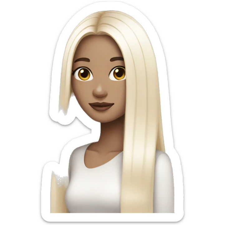 black hair white toned blush long straight hair sticker