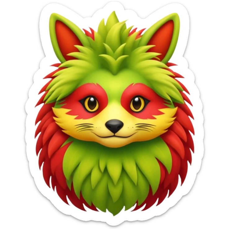 Cozy furry warm lush tropical colorful edgy exotic Fakémon-Pokémon-Vernid-creature sticker