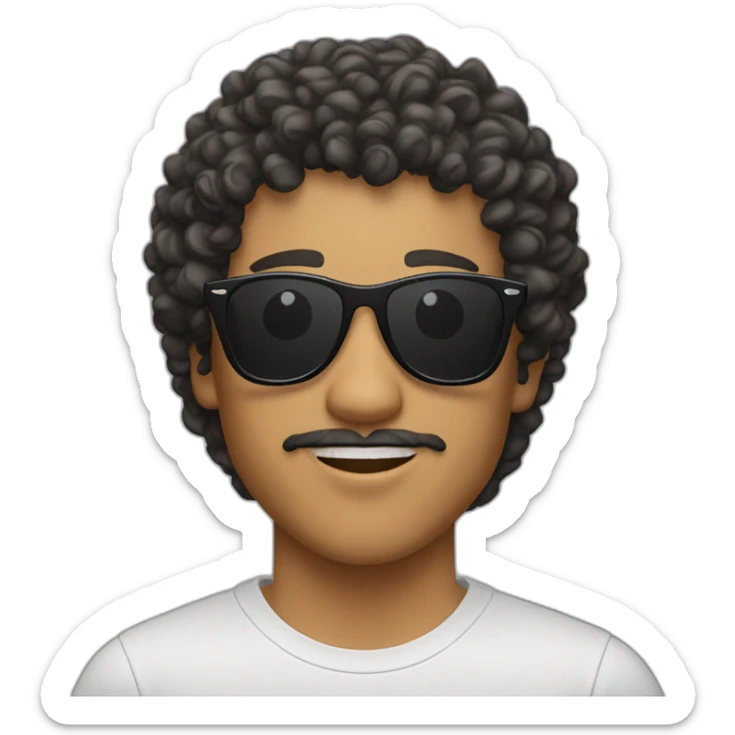 latin young man with curly hair and mullet trim and ray ban sunglass sticker